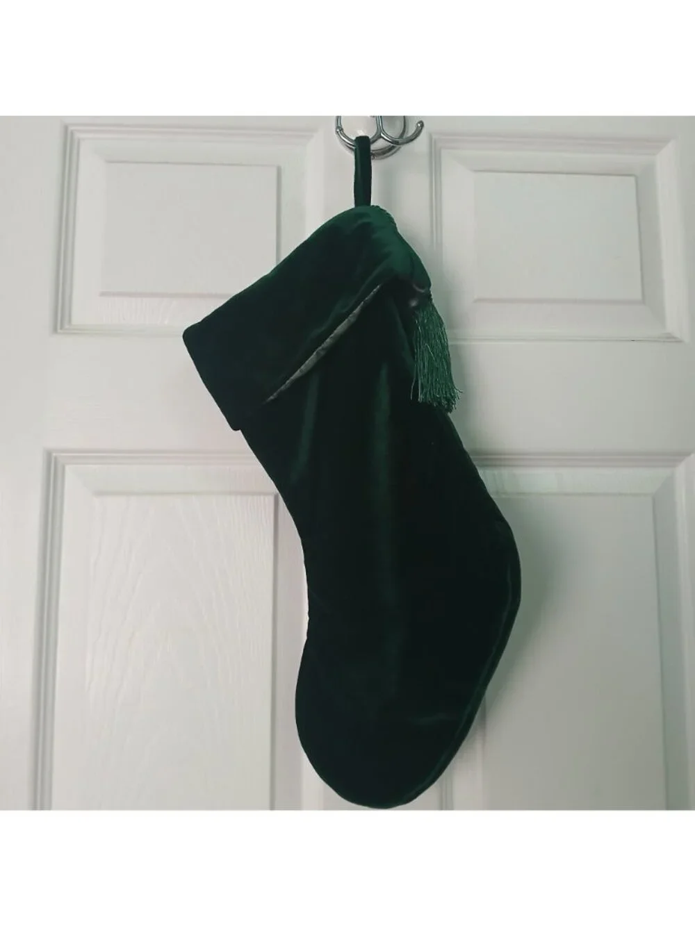 VTG Green Velvet Christmas Stocking Initial “K” Gold  Embroidered Tassle #D-21